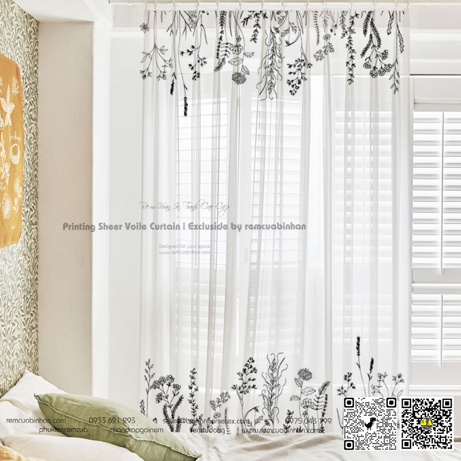 Rèm Voan In Tranh Hoa Lá Phong Cách Vintage Retro Màn Voan Đẹp
