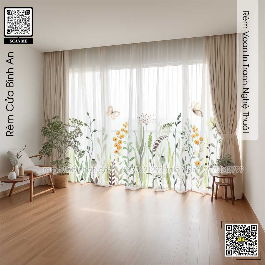 Rèm Voan In Tranh Hoa Nhí Vintage - Rèm Cửa Bình An