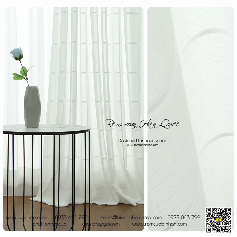 Rèm Voan Kẻ Ô Vuông GEOMETRIC PICASSO Màn Cửa Hàn Quốc