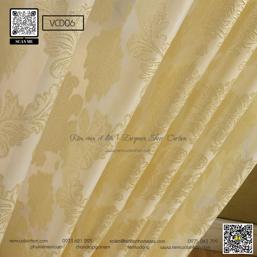 Rèm Voan Lót Cổ Điển Màn Voan Trang Trí Rèm Cửa Mỏng Lót Villa VCD06