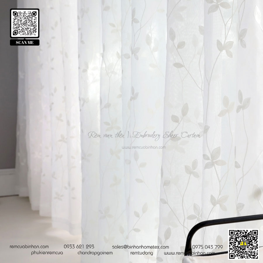 Rèm Voan Thêu Hoa Nhí Vintage VT17 Màn Voan Trang Trí Phòng Khách