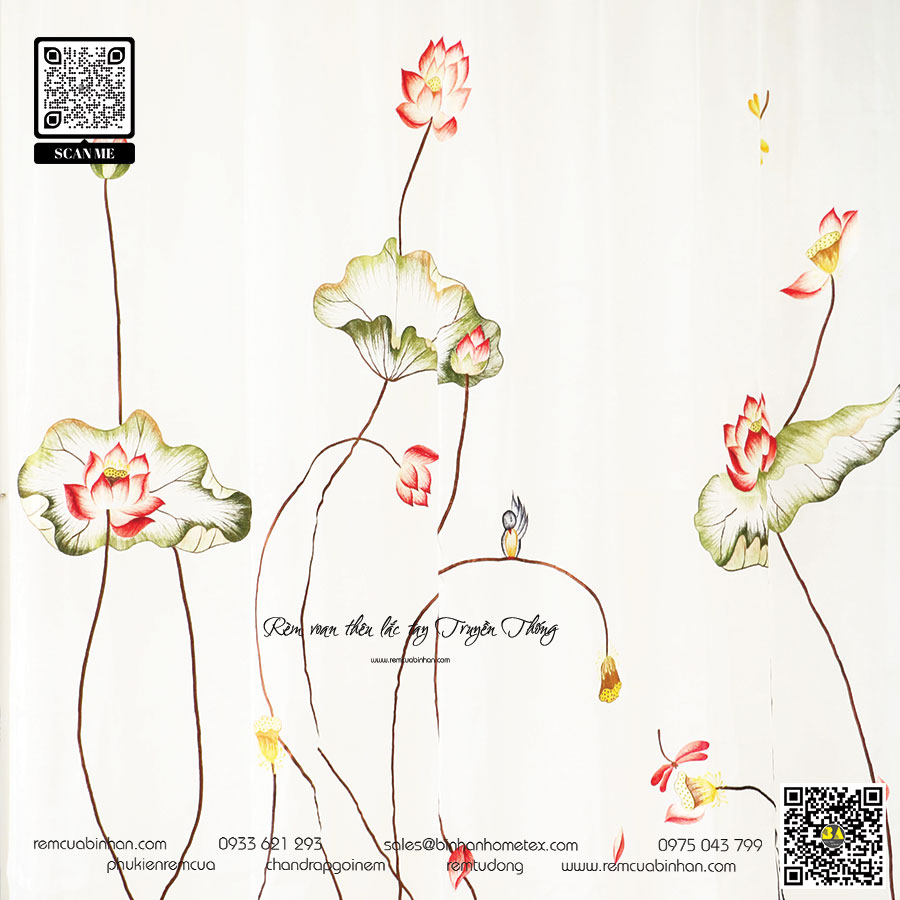 Rèm Voan Thêu Hoa Sen Màn Voan Thêu Handmade Rèm Voan