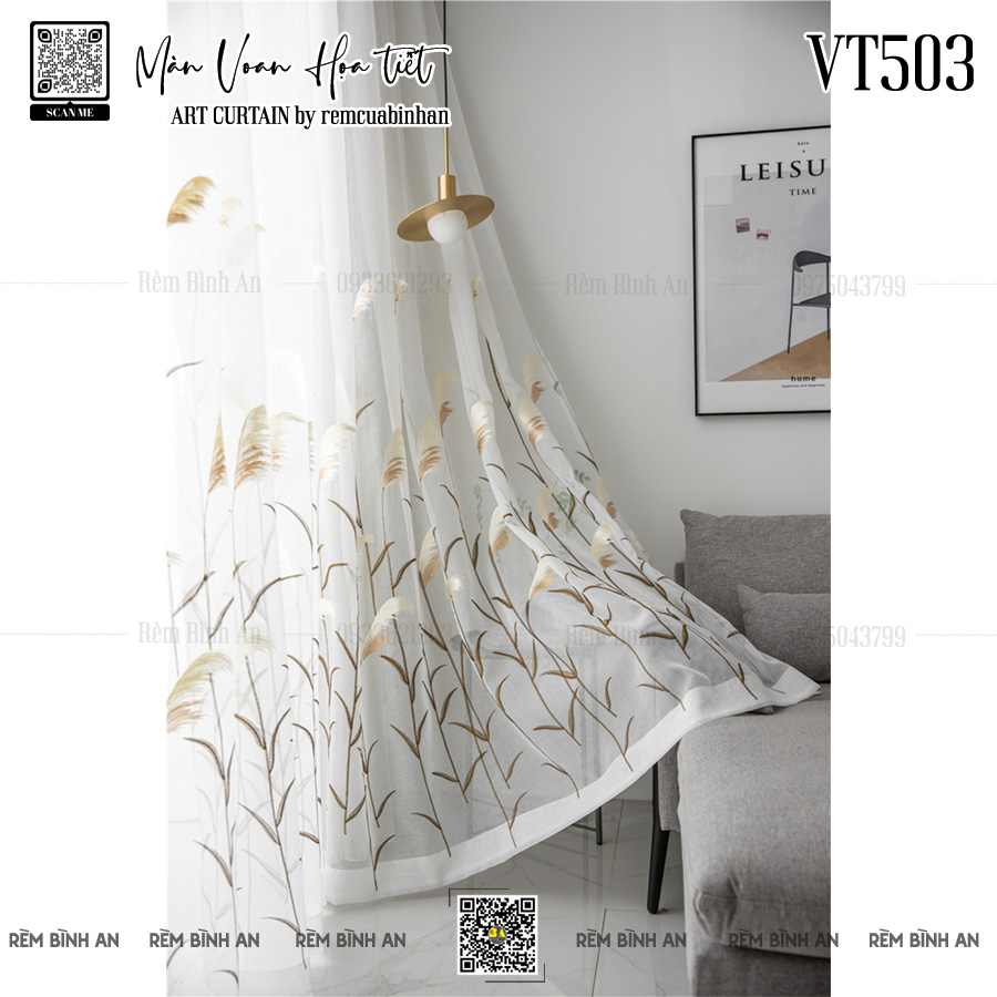 Rèm Voan Thêu Họa Tiết Vintage VT503