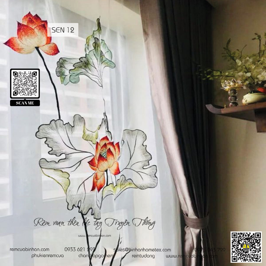 Rèm Voan Thêu Hoa Vintage Màn Voan Thêu Tay Truyền Thống