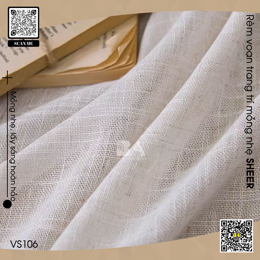 Rèm Voan Mộc Cotton Linen VS106 – Nhẹ Nhàng, Mỏng Nhẹ