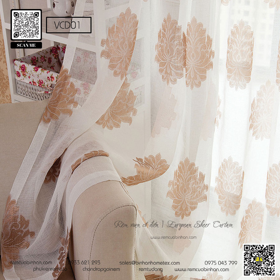 Rèm Voan Trắng 1 Lớp Màn Voan Cổ Điển Rèm Voan Đẹp VCD01