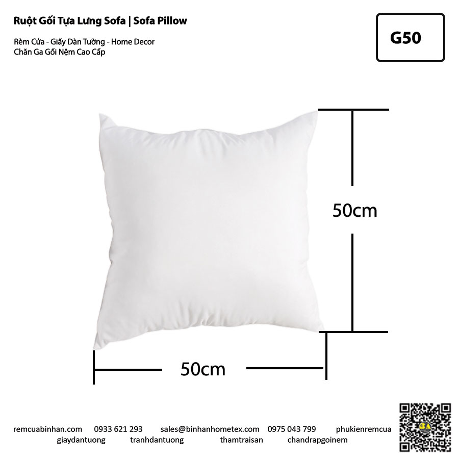 Ruột Gối Vuông Tựa Lưng Sofa 50*50 Chất Liệu Bông Gòn Cao Cấp G45 750gram