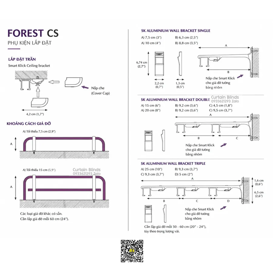 Thanh Ray Kéo Tay CS Forest Bi Tự Do Âm Trần Cho Rèm Xếp Ly-3