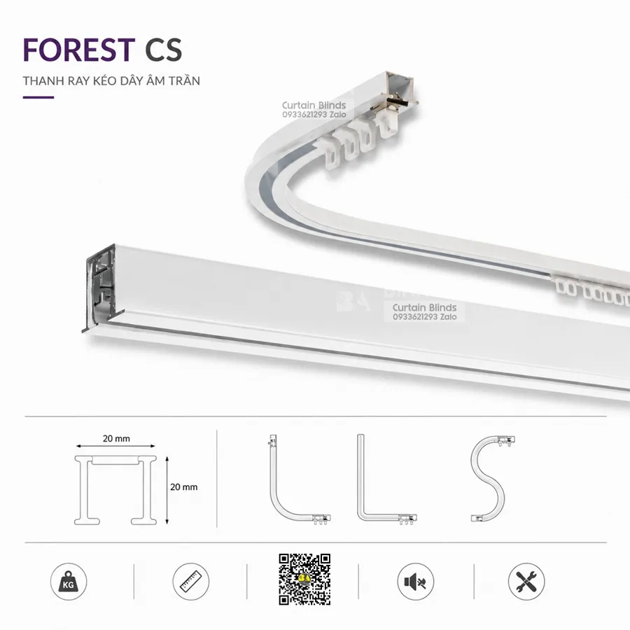 Thanh Ray Âm Trần Forest CS Recess Bi Định Vị Cho Rèm S Fold