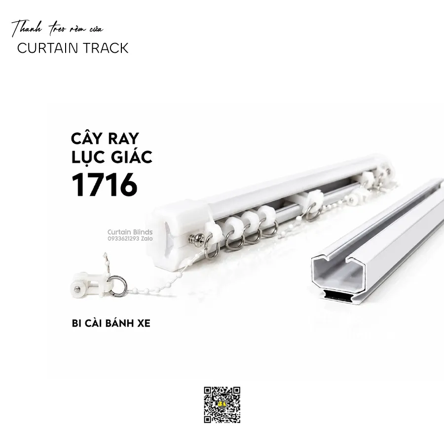 Thanh Ray Treo Rèm Cửa BA1716 – Ray Trượt Giảm Ồn Cho Rèm Xếp Ly, Rèm Định Vị