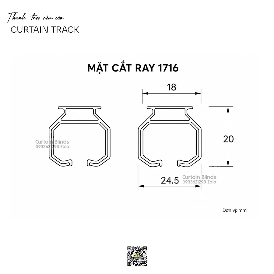 Thanh Ray Treo Rèm Cửa BA1716 – Ray Trượt Giảm Ồn Cho Rèm Xếp Ly, Rèm Định Vị