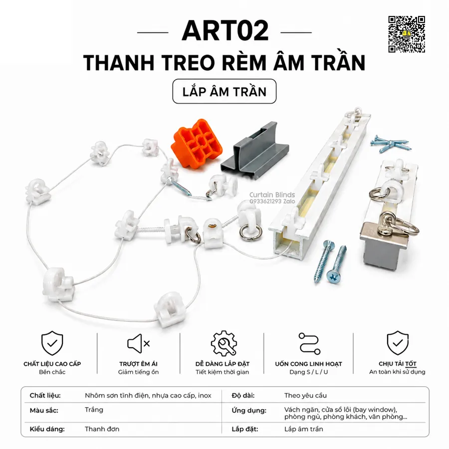 Thanh Treo Rèm Âm Trần Uốn Cong ART02 20×20mm | Ray Rèm Nhôm Lắp Âm-6