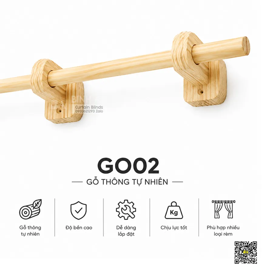 Thanh Treo Rèm Gỗ Thông Tự Nhiên GO02 | Phi 25–27 Chà Nhám Không Sơn-8