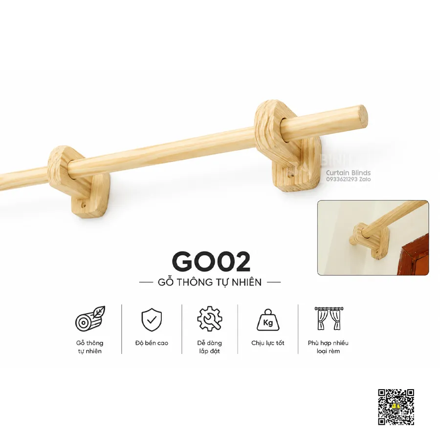Thanh Treo Rèm Gỗ Thông Tự Nhiên GO02 | Phi 25–27 Chà Nhám Không Sơn-11