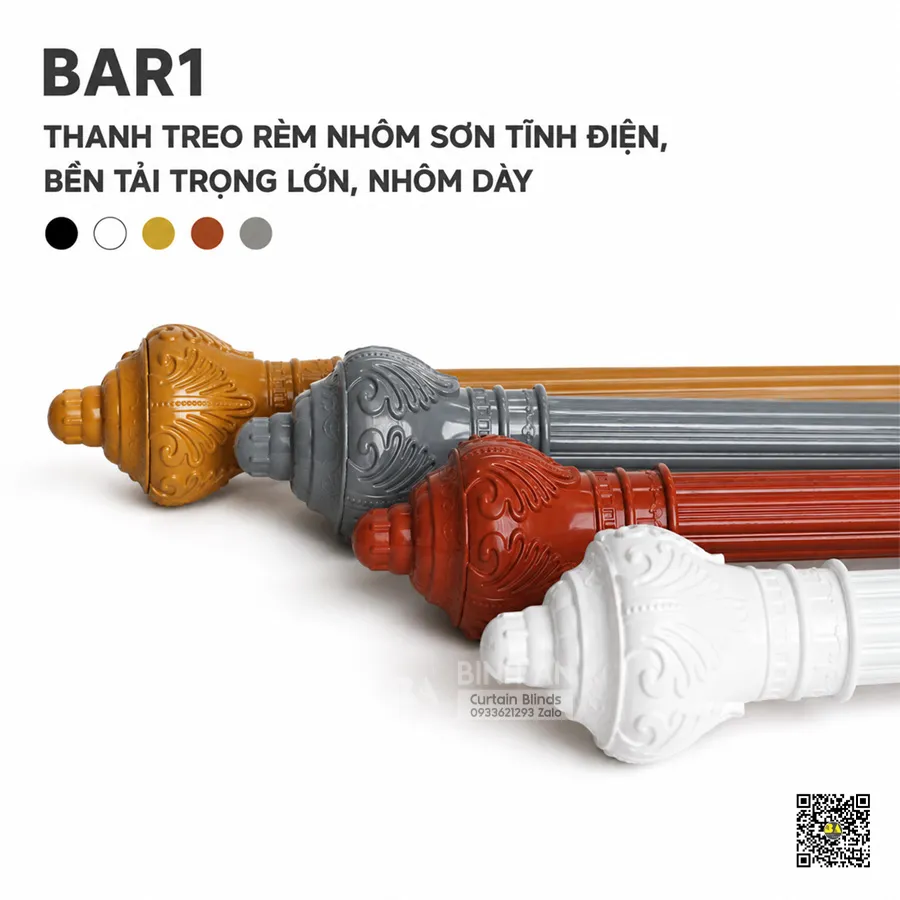 Thanh Treo Rèm Nhôm Sơn Tĩnh Điện Phi 28mm BAR1 | Thanh Treo Rèm Khoen Tròn (Eyelet) & Rèm Vải Xếp Ly