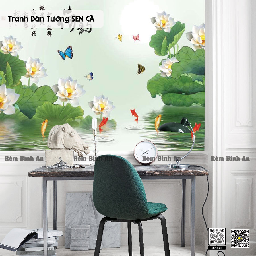 Tranh Dán Tường Sen Và Cá: Vẻ Đẹp Phòng Khách Cổ Điển