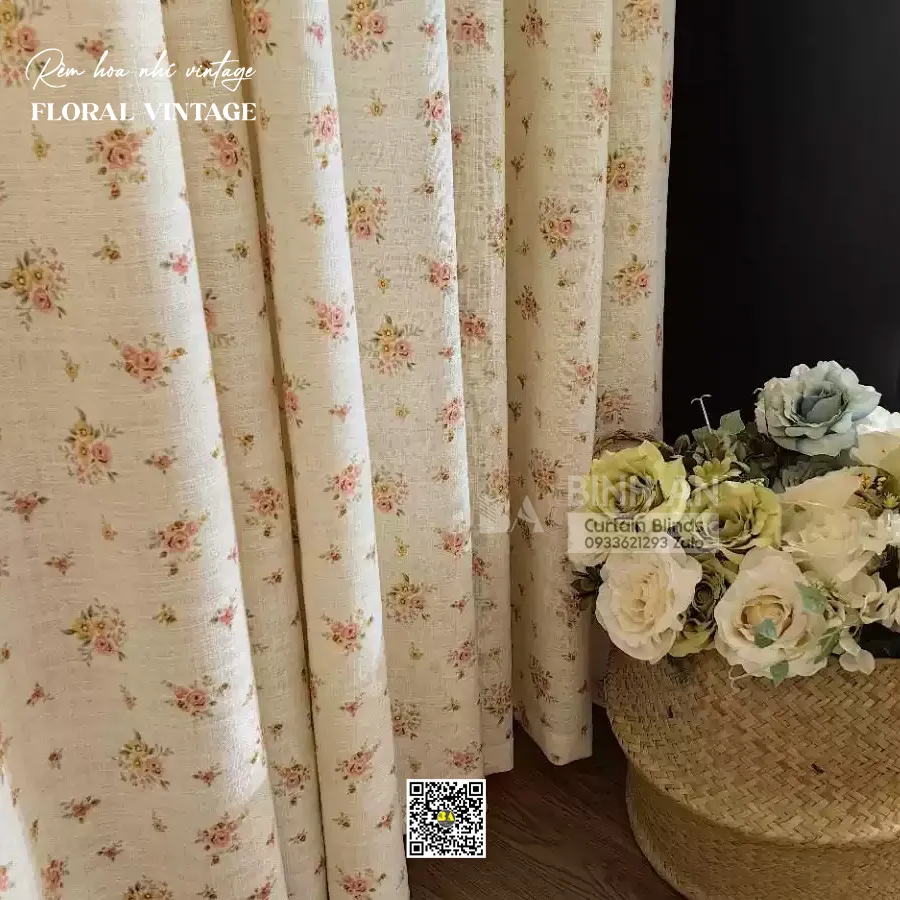 Vintage Retro Rèm Vải Hoa Nhí Cao Cấp – May Đo Theo Yêu Cầu | RÈM BÌNH AN-1