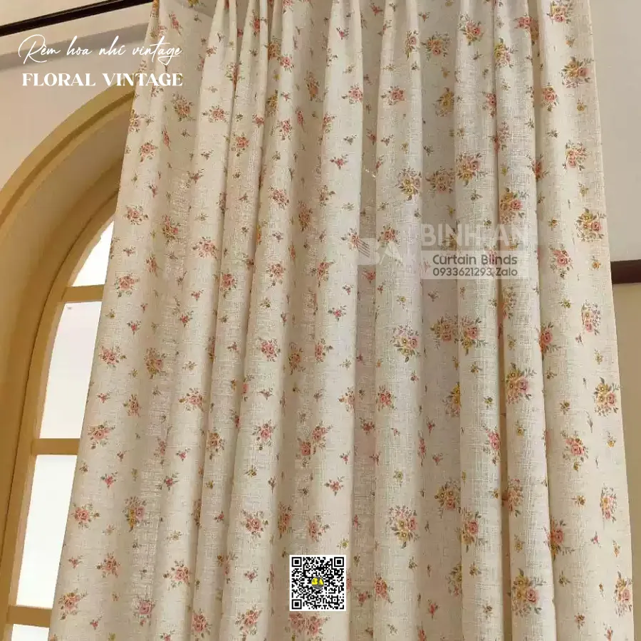 Vintage Retro Rèm Vải Hoa Nhí Cao Cấp – May Đo Theo Yêu Cầu | RÈM BÌNH AN-4