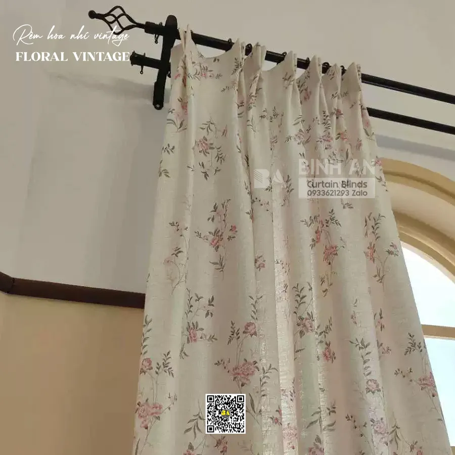 Vintage Retro Rèm Vải Hoa Nhí Cao Cấp – May Đo Theo Yêu Cầu | RÈM BÌNH AN-5